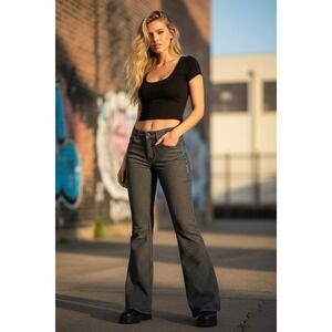 Gypsy Soule "Jailbird" 🖤Striped Flare Jeans Black Pinstripe Rock N Roll Grunge8